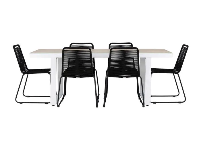 MerloLindos Gartenset 1 Esstisch, 6 Stühle weiß.