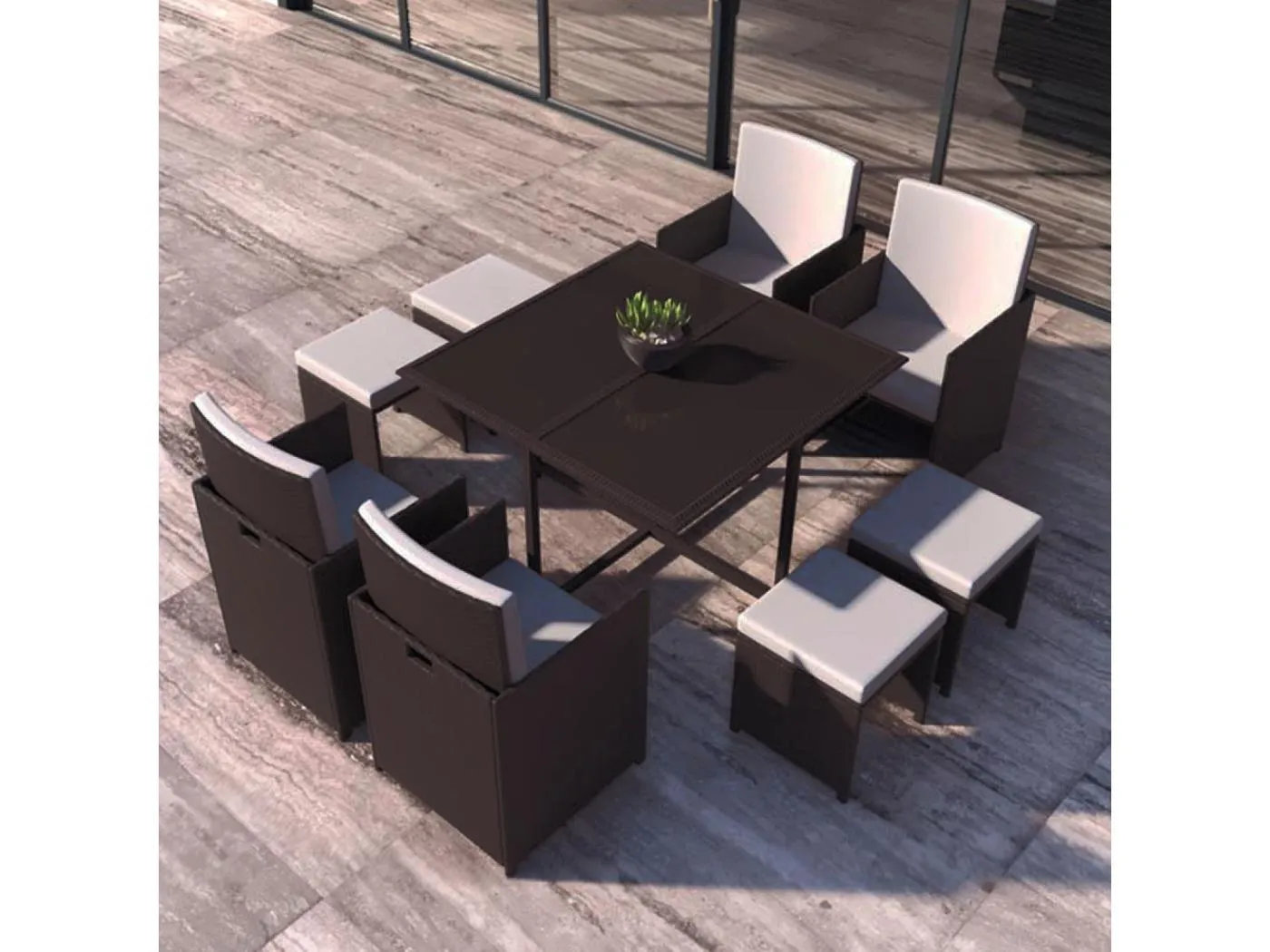 8-Sitzer Gartenmöbel-Set aus braun-weißem Rattan FLORIDA