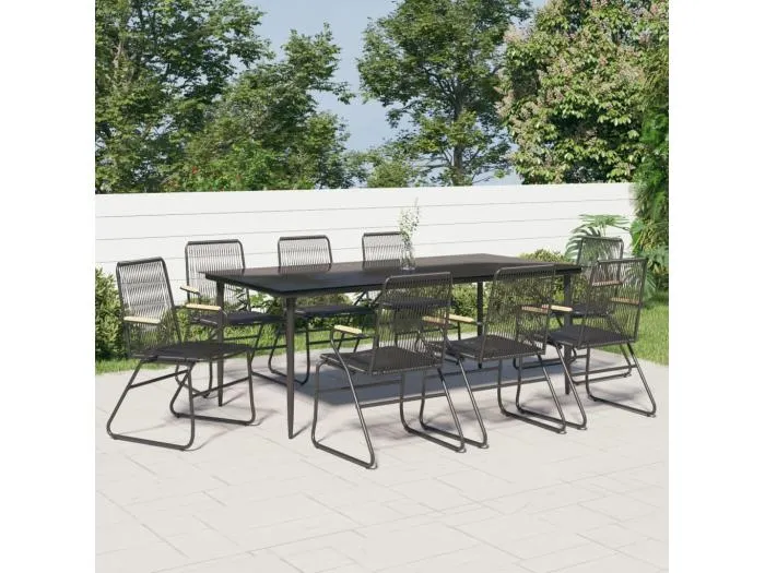 9-tlg. Garten-Essgruppe Schwarz PVC Rattan