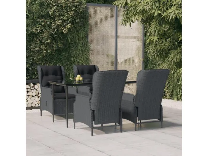 5-tlg. Garten-Essgruppe Dunkelgrau Poly Rattan