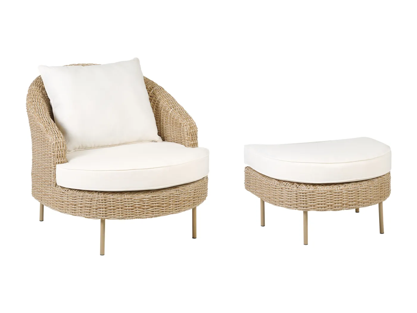 PE Rattan Gartensessel mit Fußhocker Korbgeflecht Natur Arcille