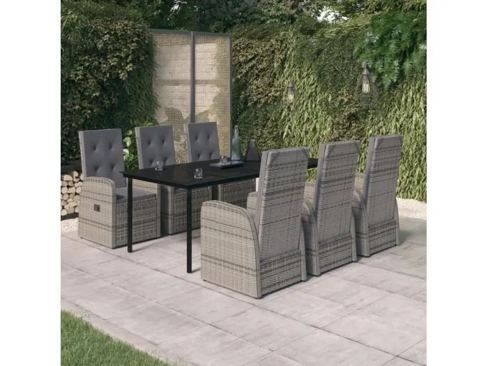 7-tlg. Garten-Essgruppe mit Auflagen Grau