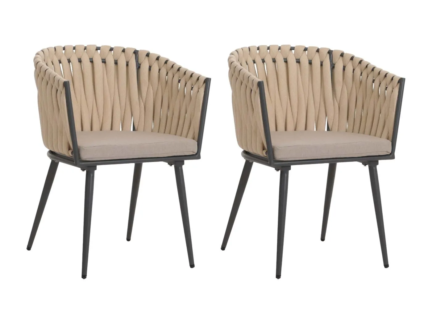 Gartenstuhl MCW-N38 (2er-Set), Creme Kissen hellbraun