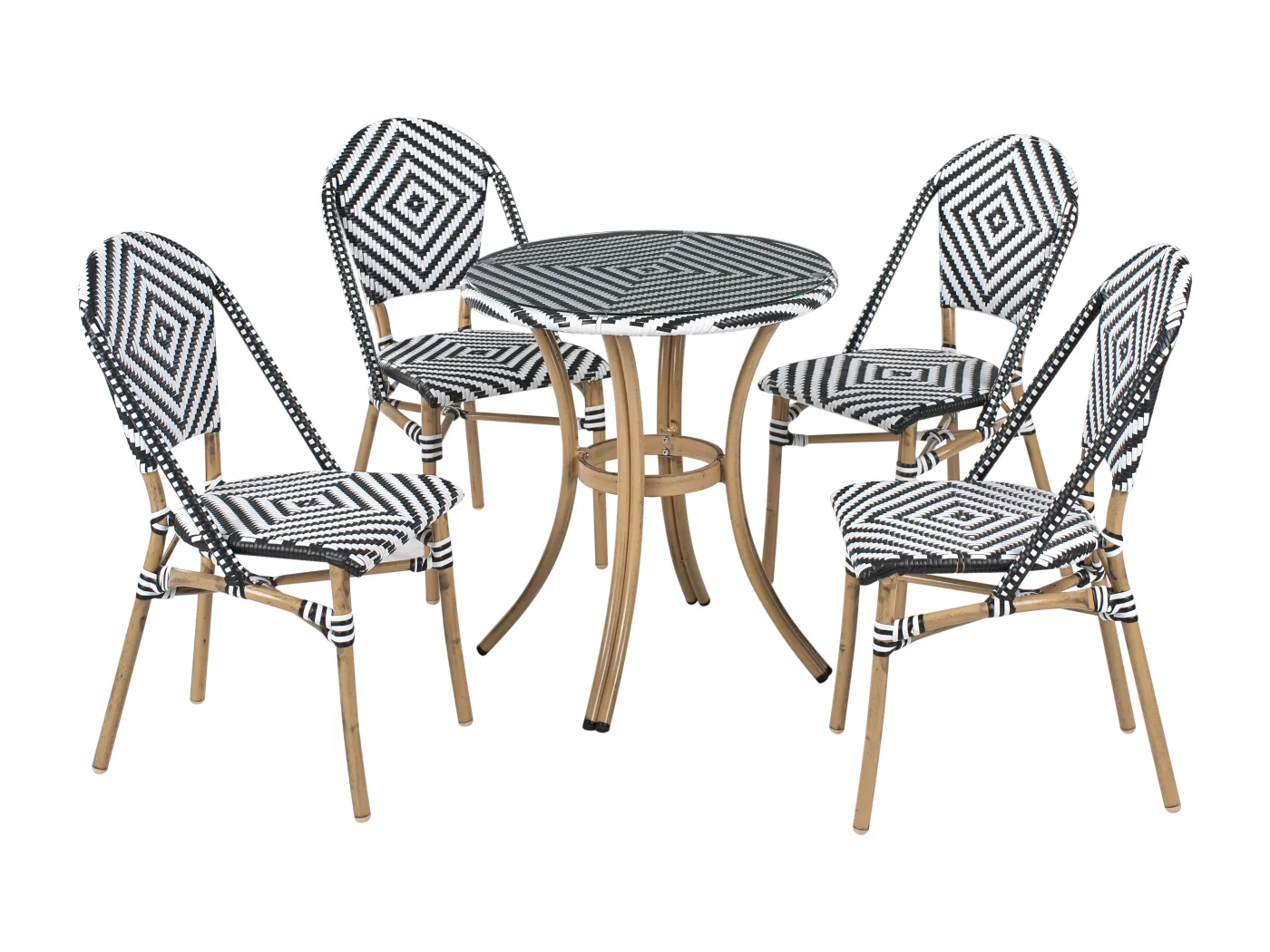 Elegantes Gartenset 4- Sitzer mit rundem Couchtisch Rattan schwarz/weiß Rifreddo
