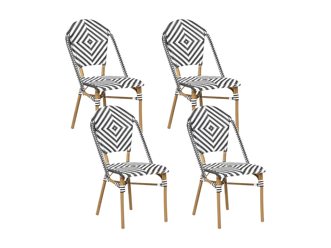 Stilvolle Rattanstühle in Schwarz und Weiß Beine in Holzoptik 4er Set Rifreddo