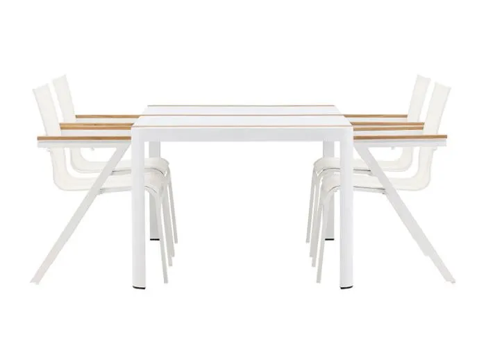 Togo Gartenset Tisch 90x150cm weiß, 4 Stühle weiß.