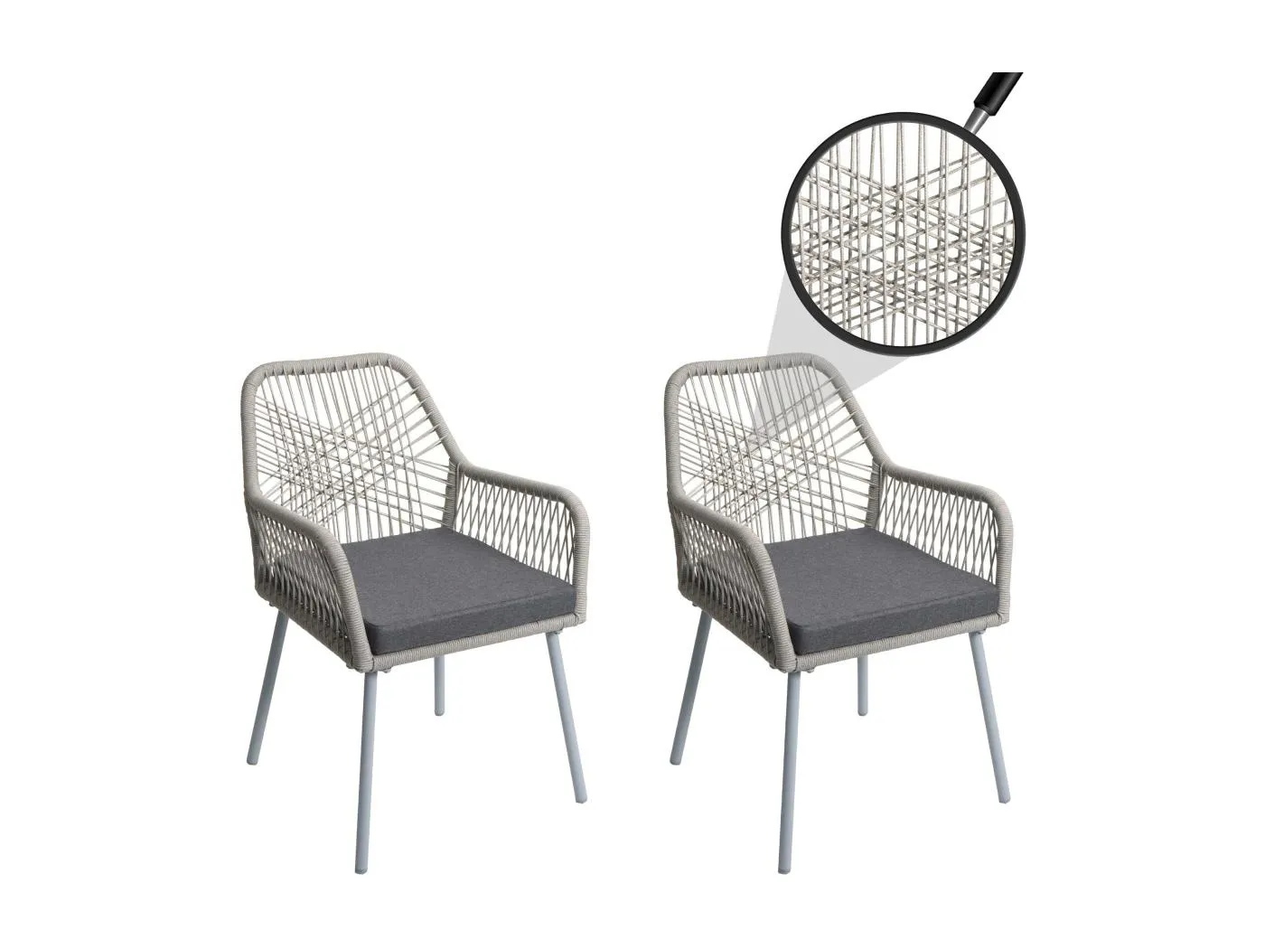 Gartenstuhl MCW-O12 (2er-Set), Grau, Bezug dunkelgrau