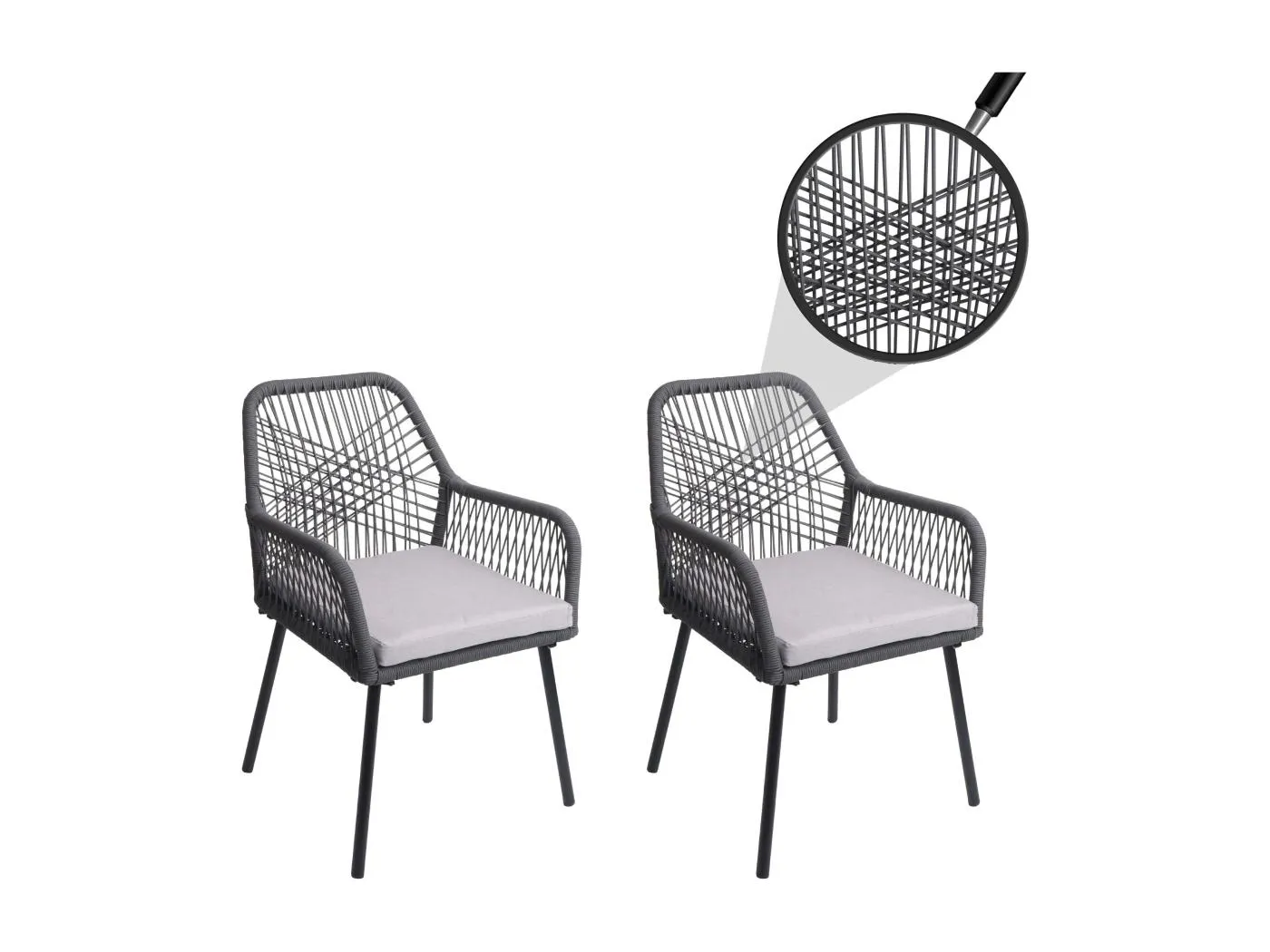 Gartenstuhl MCW-O12 (2er-Set), Anthrazit, Bezug grau