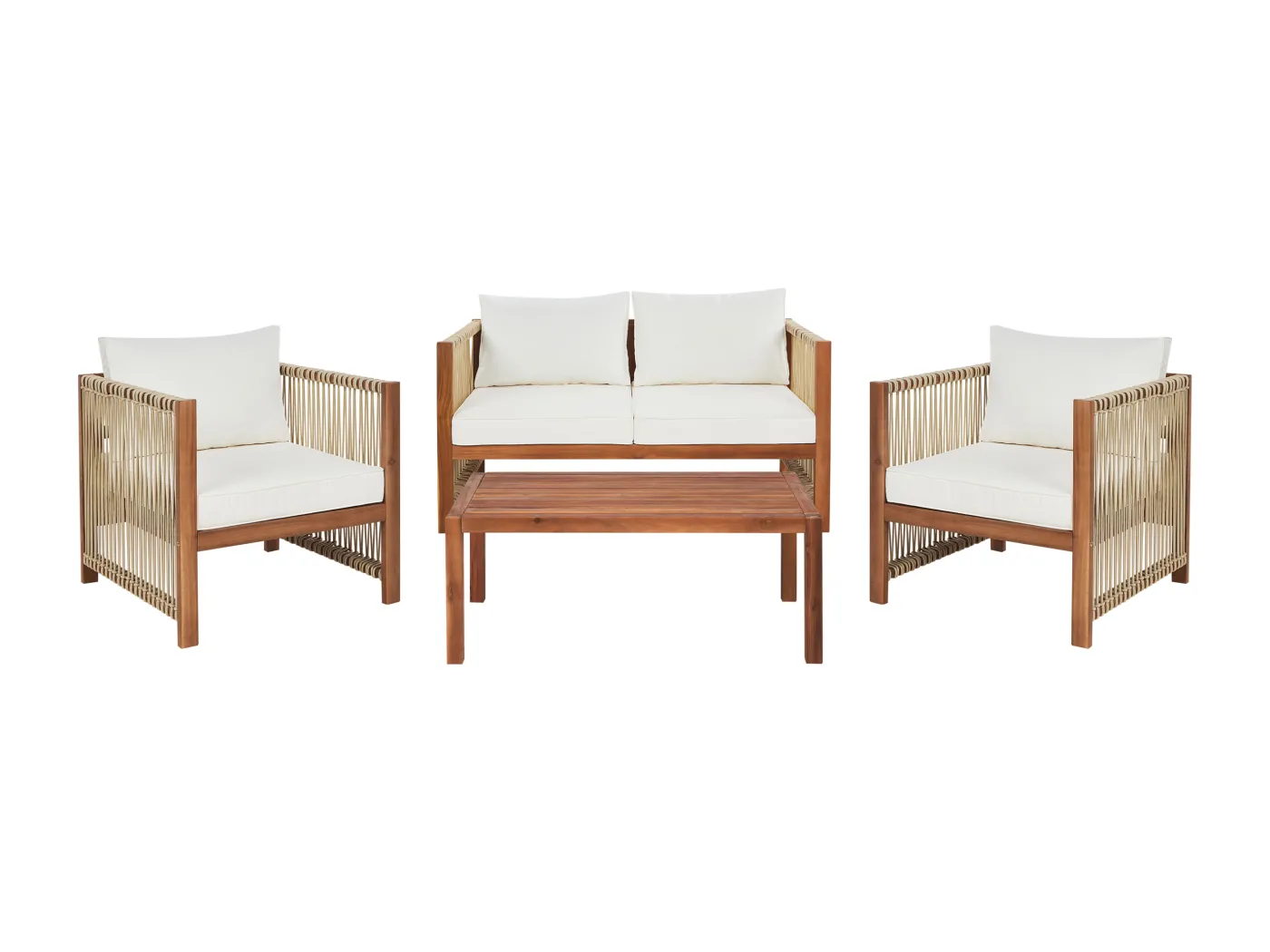 Lounge Set mit Tisch 4-Sitzer ANTRIA Akazienholz Beige