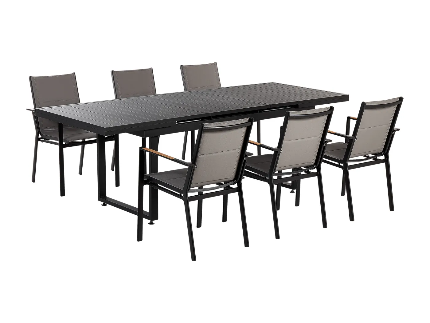 Gartenset Aluminium schwarz Tisch 180/240x90 cm mit 6 Stühlen Valcanetto/Busseto