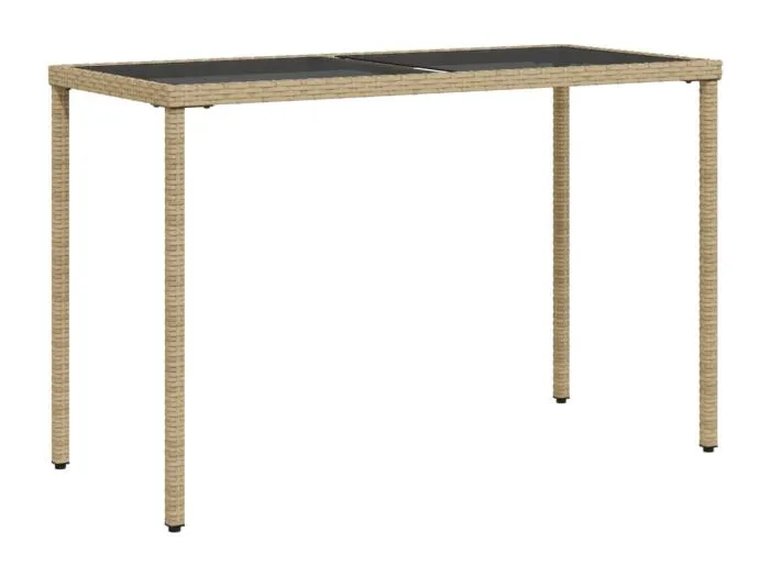 Leryn  Gartentisch mit Glasplatte Beige 115x54x74 cm Poly Rattan
