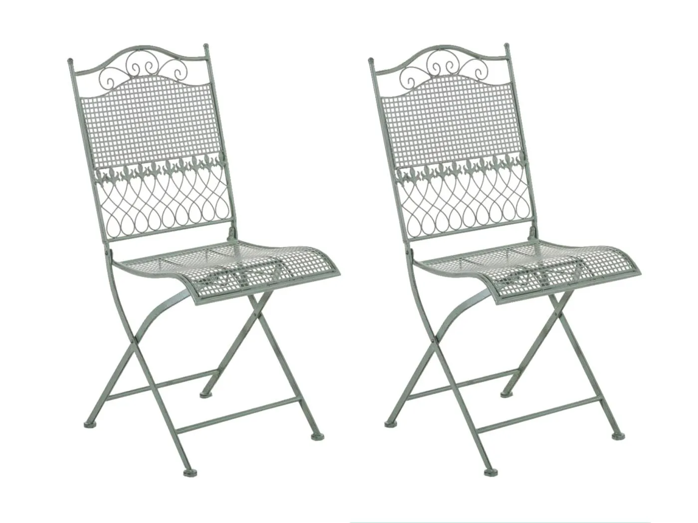 2er Set Gartenstuhl - Metall - antik-grün - Kiran