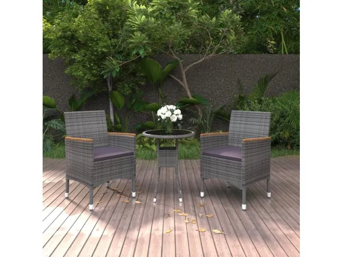 3-tlg. Garten-Essgruppe,Gartensitzgruppe Poly Rattan Grau -gkd51220