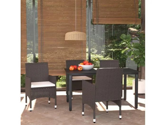 5-tlg. Garten-Essgruppe,Gartensitzgruppe mit Kissen Poly Rattan Braun -gkd58285