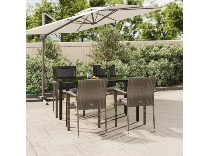 5-tlg. Garten-Essgruppe,Gartensitzgruppe mit Kissen Schwarz und Grau Poly Rattan -gkd12503