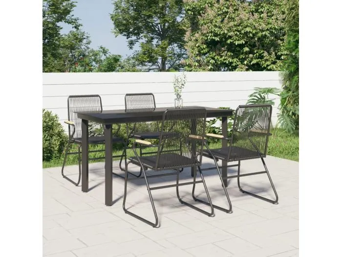 5-tlg. Garten-Essgruppe,Gartensitzgruppe Schwarz PVC Rattan -gkd66960