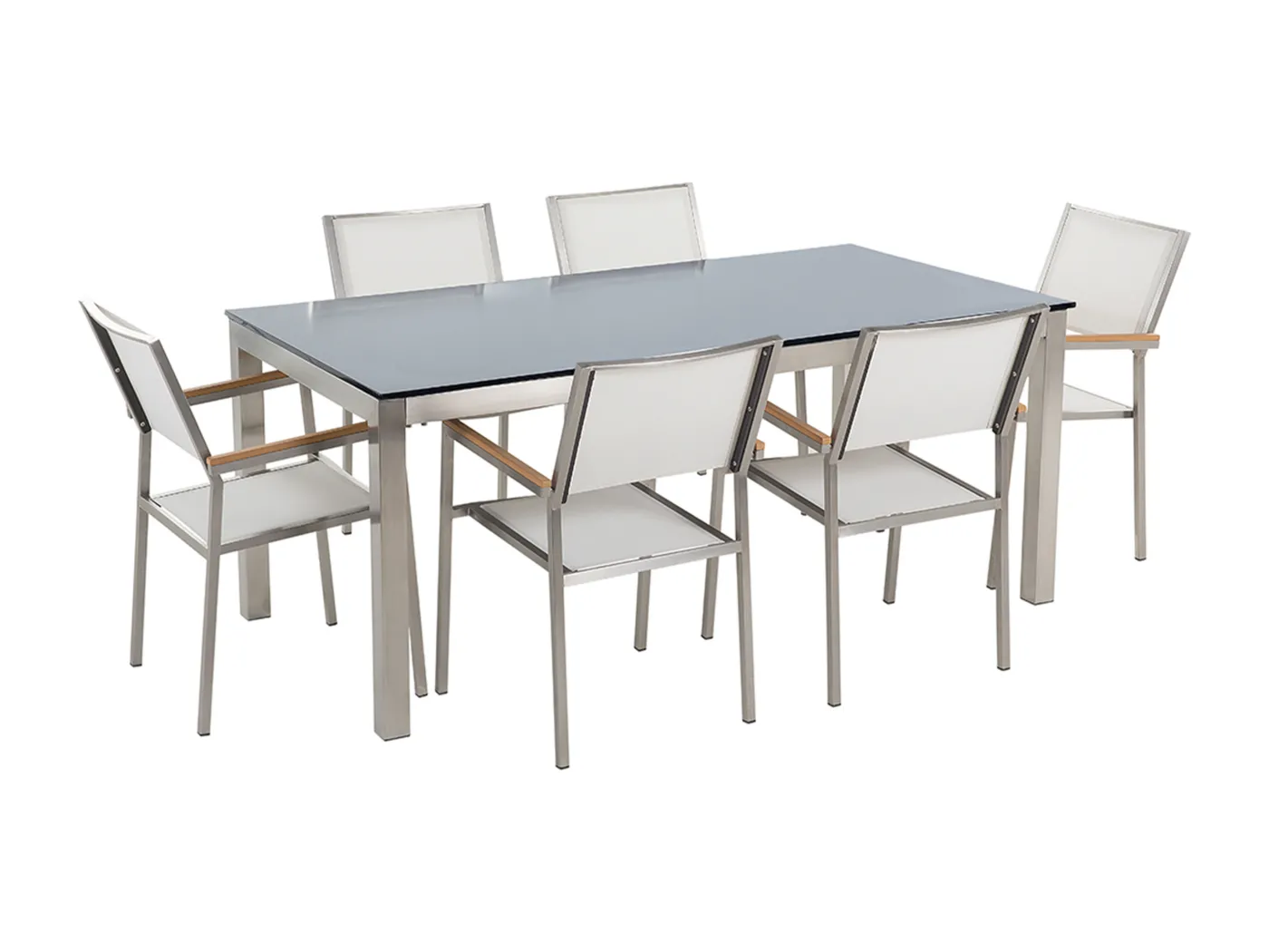 Modernes Gartenset Tisch aus Sicherheitsglas 6 Stühle schwarz/weiß Grosseto