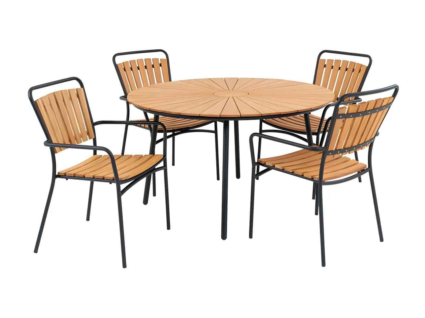 Cleveland Gartenset Esstisch Ø130cm natur, schwarz und 4 Cleveland Stuhl natur, schwarz.