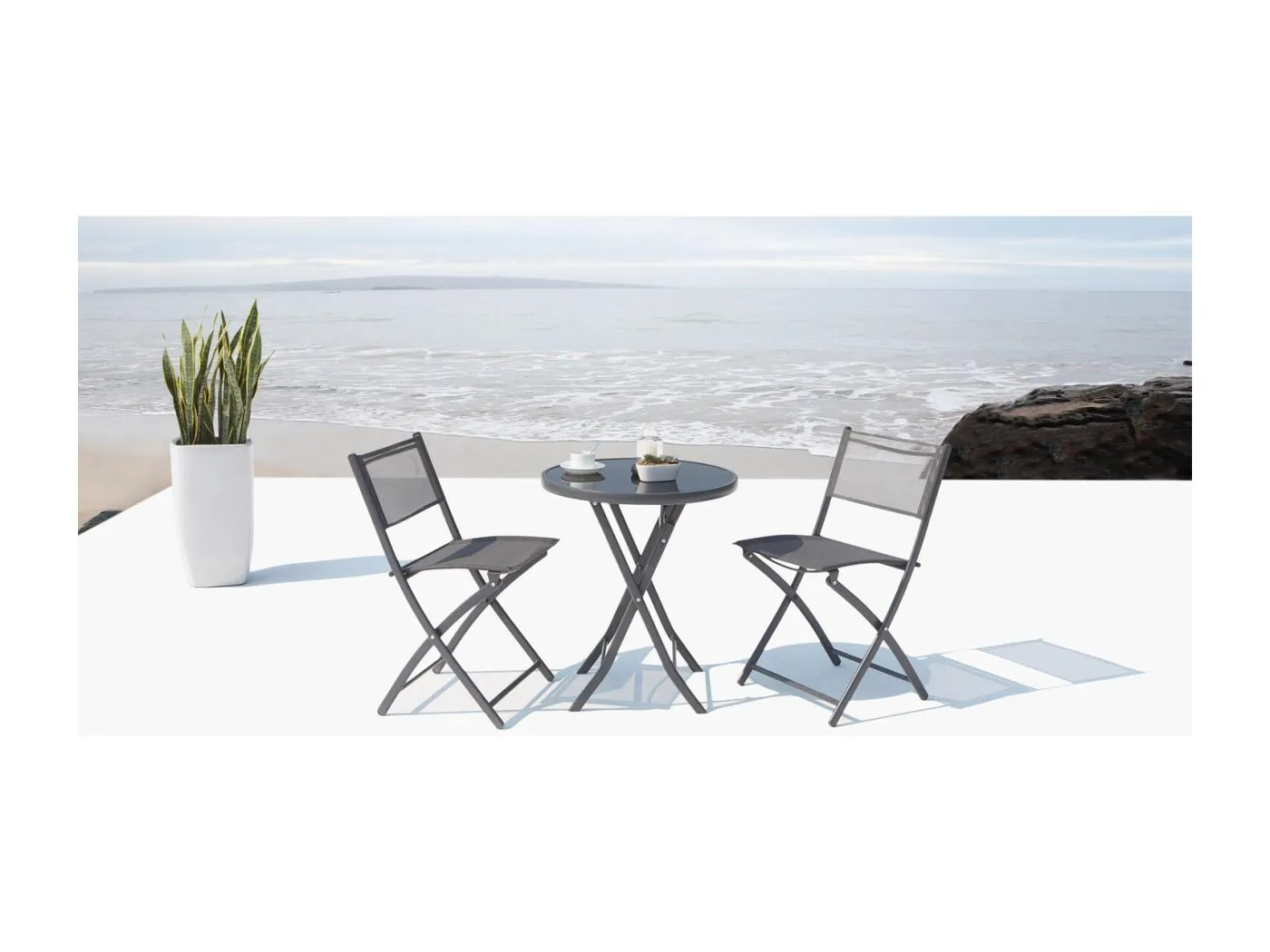 2-Sitzer Balkon Sitzgruppe aus Edelstahl grau COLISÉE