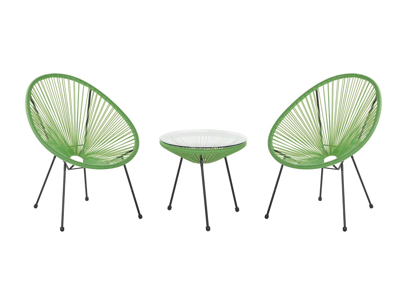 Lustiges Balkonset 2 Stühle mit 1 Tisch Spaghetti-Optik Rattan grün Acapulco