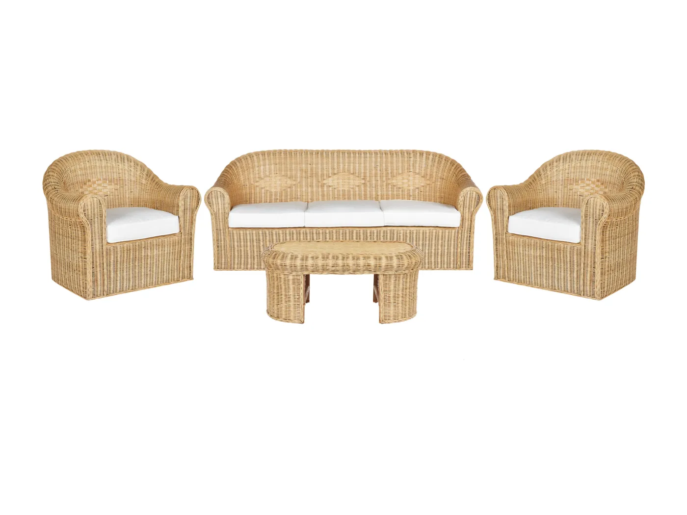 5-Sitzer Lounge Set Rattan natürlich mit Kissen weiß Outdoor & Indoor Livadeia