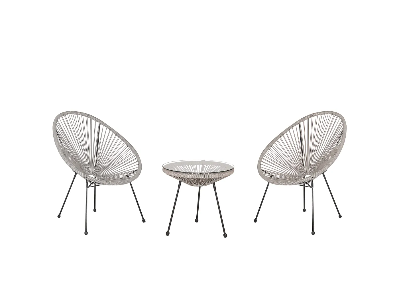 Trendy Balkonset 2 Stühle mit Tisch Spaghetti-Optik Rattan hellgrau Acapulco II