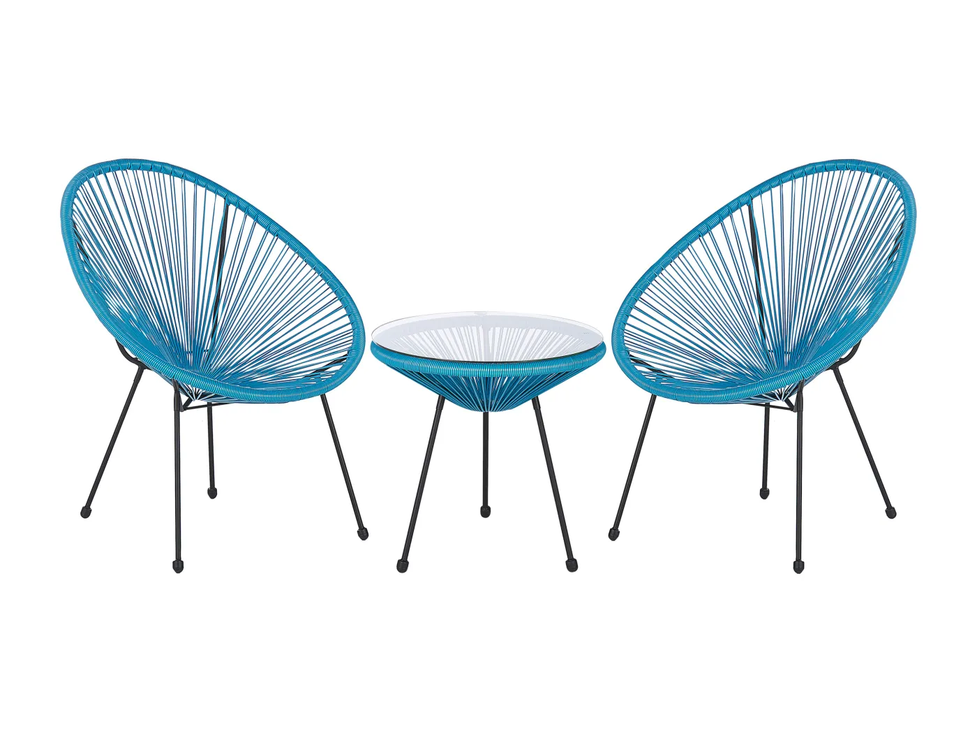 Lustiges Balkonset 2 Stühle mit 1 Tisch Spaghetti-Optik Rattan blau Acapulco II