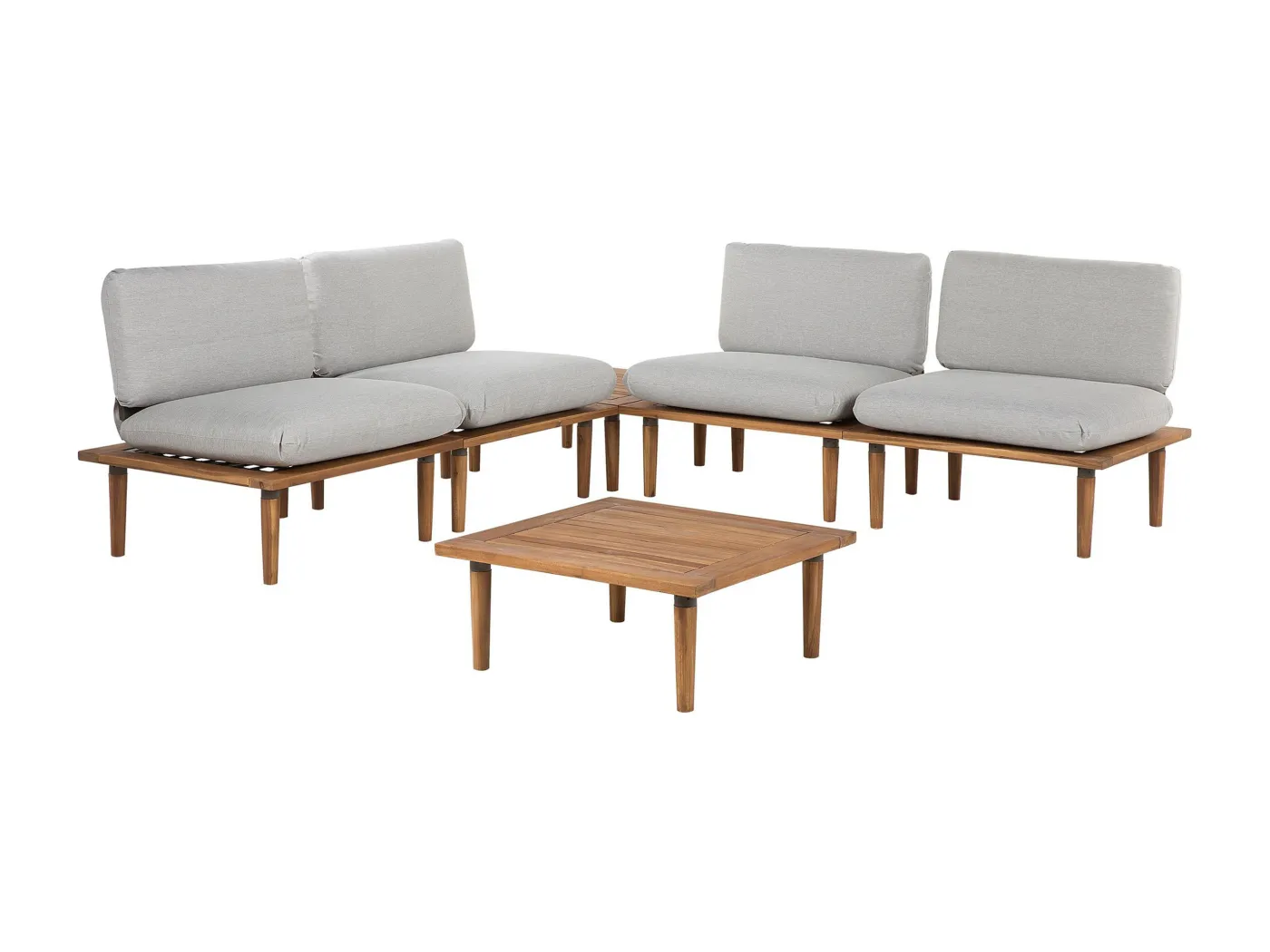 4-Sitzer Lounge Set 5-teilig Akazienholz hellbraun Auflagen helles Grau Frascati