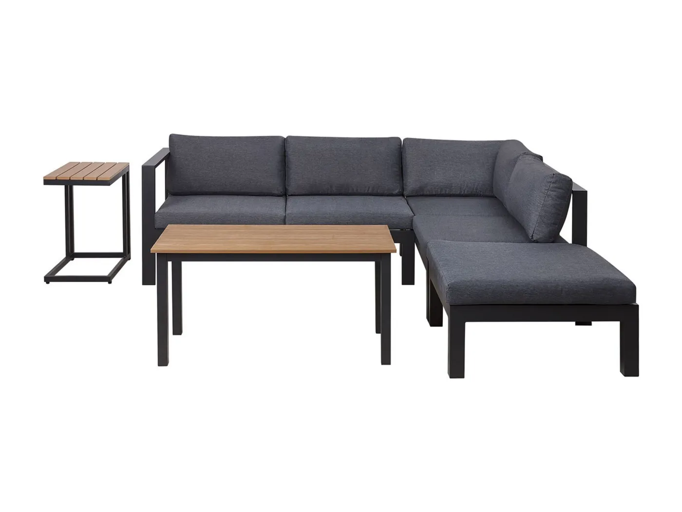 Lounge Set schwarz Kunstholz Ecksofa mit Auflagen grau 2 Couchtische Messina
