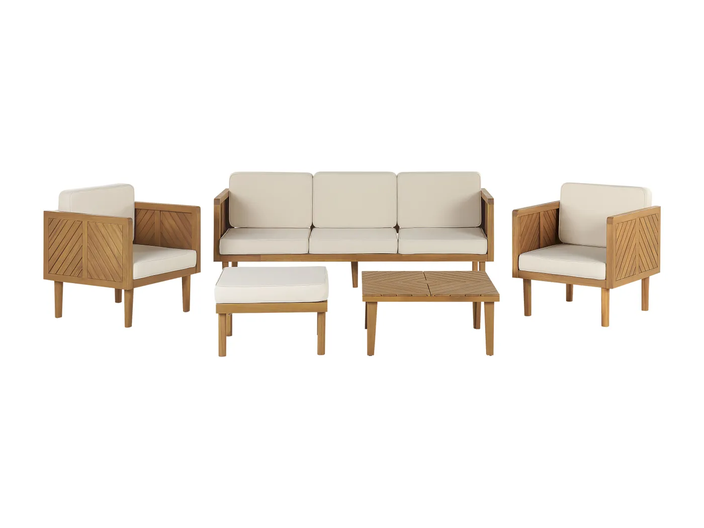 Lounge Set 5-teilig Akazienholz hellbraun mit Auflagen beige Rustikal Baratti
