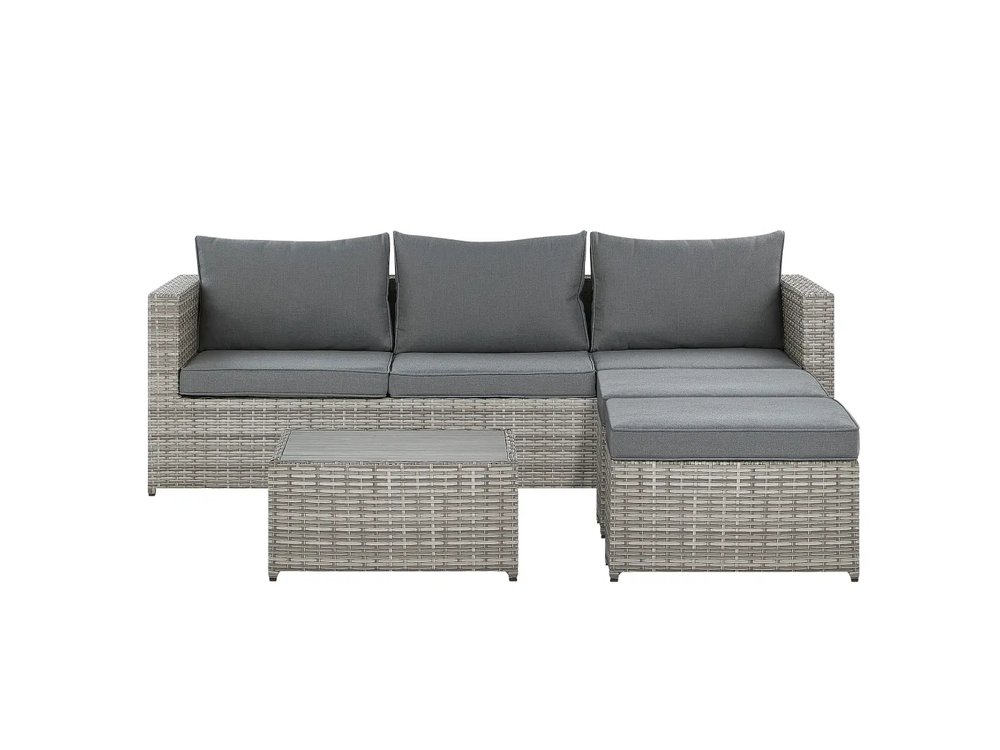 Garten Ecksofa mit Tisch 5-Sitzer SABBIA rechtsseitig modular Polyrattan Hellgrau