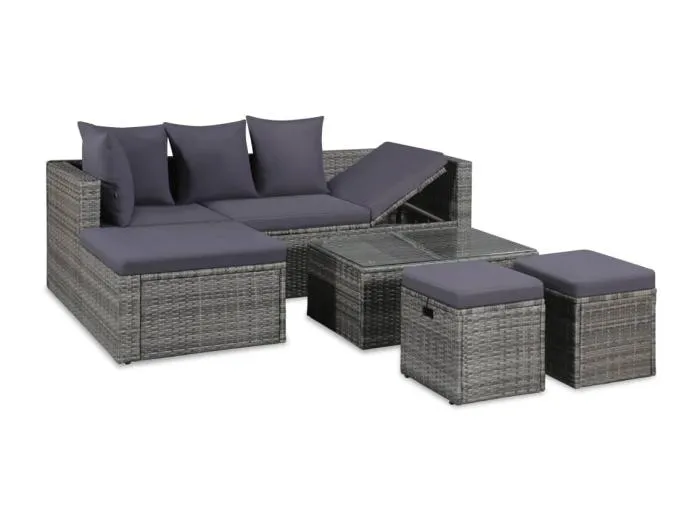4-tlg. Garten-Lounge-Set mit Auflagen Poly Rattan Grau