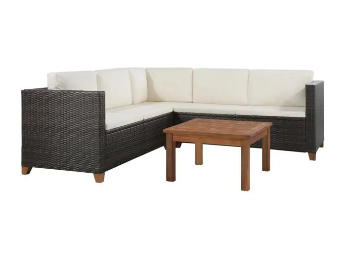 4-tlg. Garten-Lounge-Set mit Kissen Poly-Rattan Braun