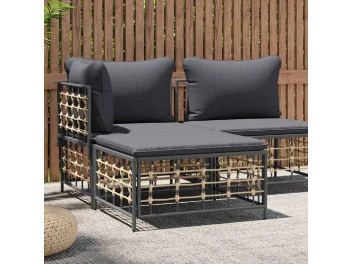 Gartenhocker mit Dunkelgrauem Kissen Poly Rattan