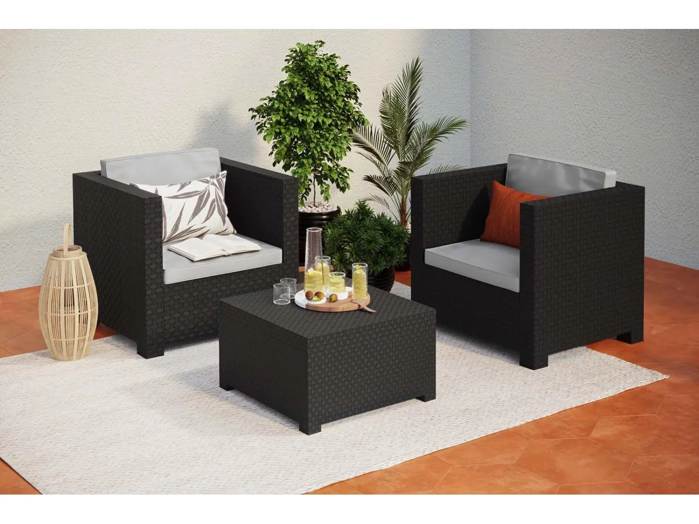 Gartenmöbel-Set 2-Sitzer aus grauem Rattan ANKARA - Bequem und wasserbeständig