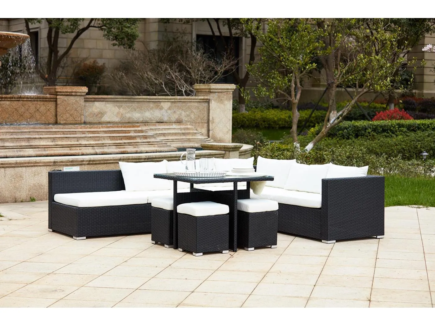 Gartenmöbel-Set aus Polyrattan FIDJI für 10 Personen schwarz/weiß