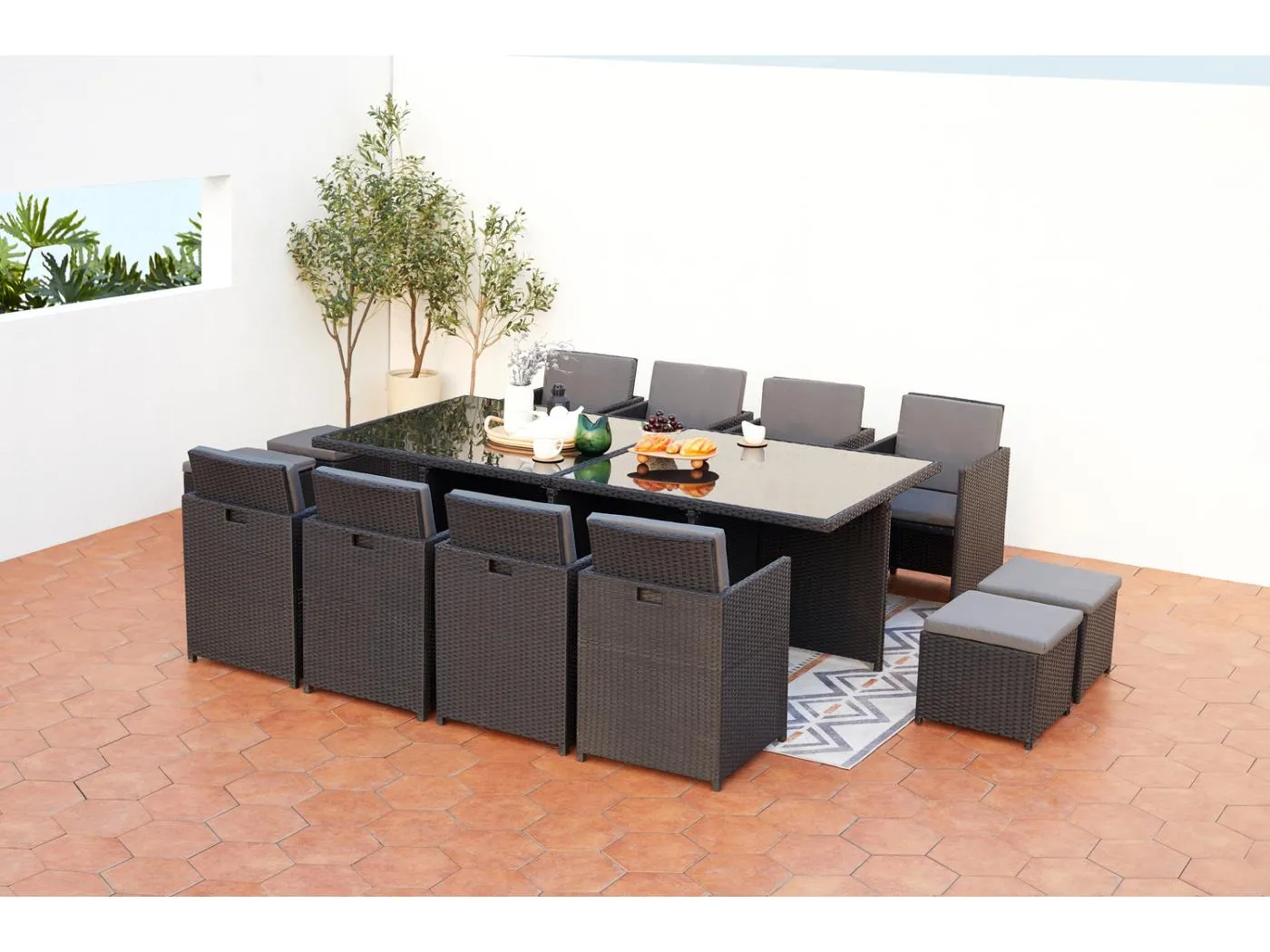 Gartenmöbelset 12 Plätze aus grauem und schwarzem Rattan MONACO