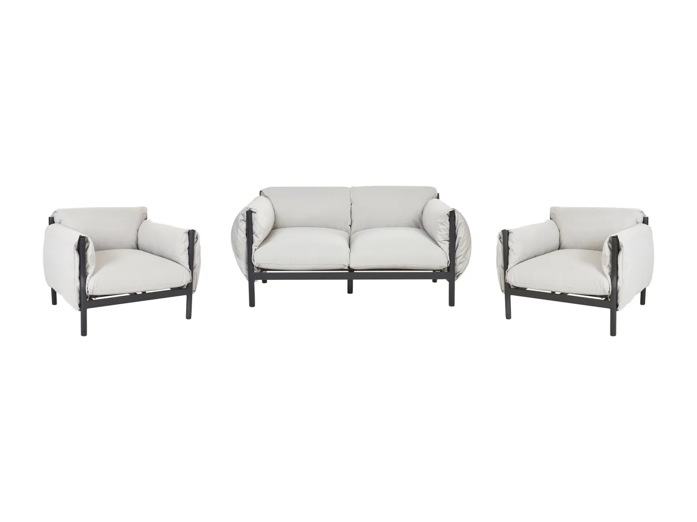 Lounge Set 3-teilig Aluminium schwarz / grau 2-Sitzer Sofa & 2 Sessel Esperia