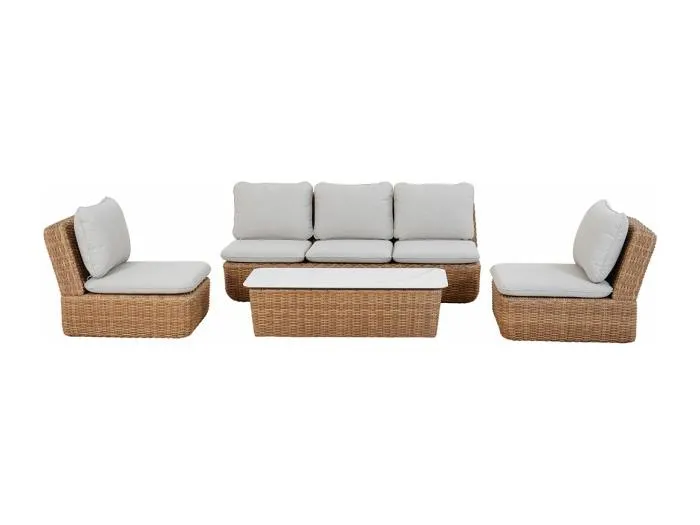 Ivana Loungeset Rattan 4 Teile mit Kissen natur.