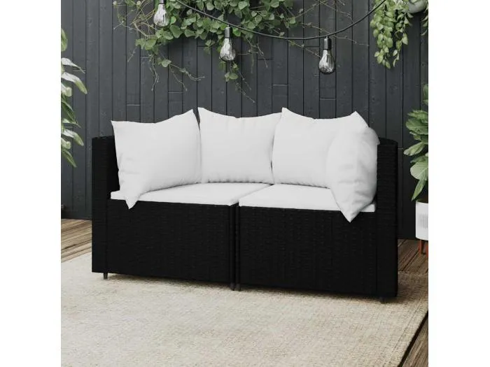 Garten-Ecksofas mit Kissen 2 Stk. Schwarz Poly Rattan