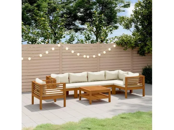 7-tlg. Garten-Lounge-Set mit Creme Kissen Massivholz Akazie