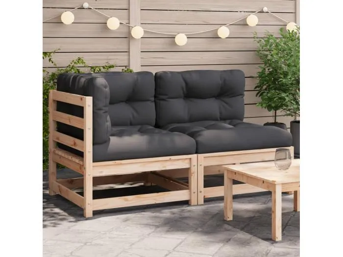 Gartensofa mit Kissen 2-Sitzer Massivholz Kiefer