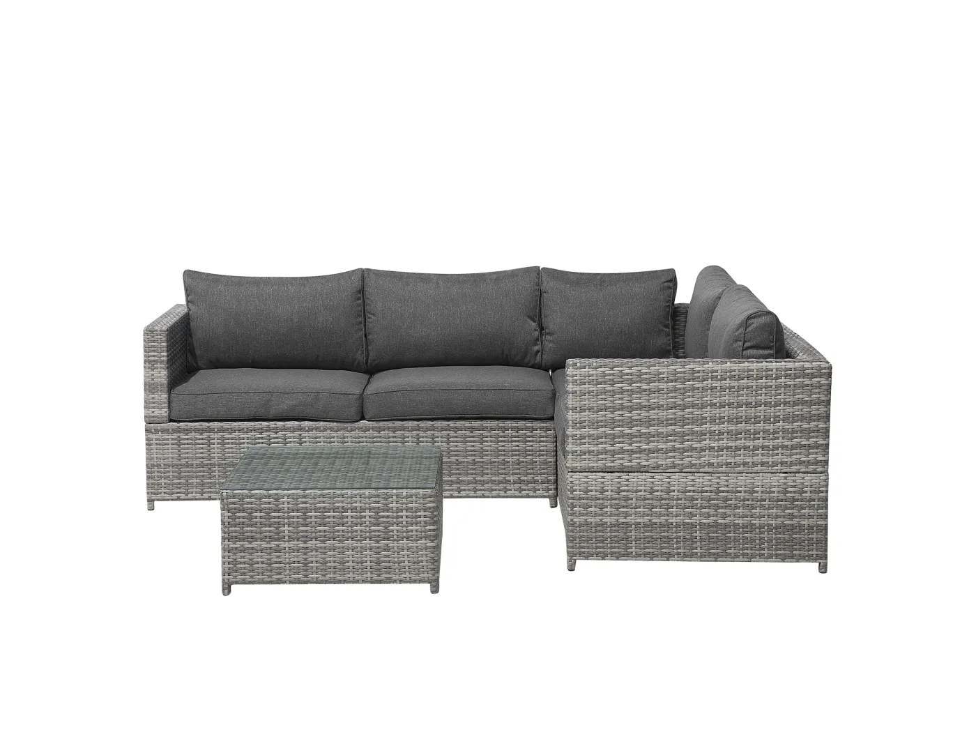 4-Sitzer Lounge Set Rattan grau Ecksofa mit Tisch Auflagen dunkelgrau Avola