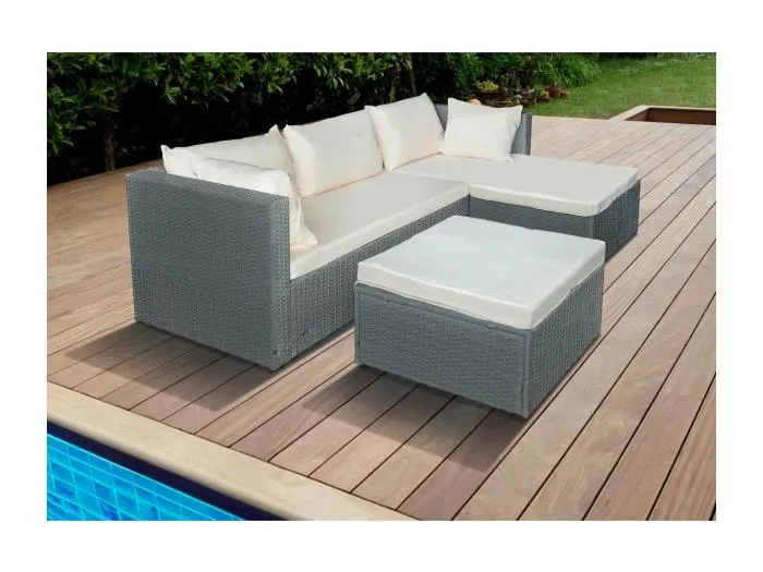 Gartenlounge aus Polyrattan 3-Sitzer "Diya" - Grau und Beige