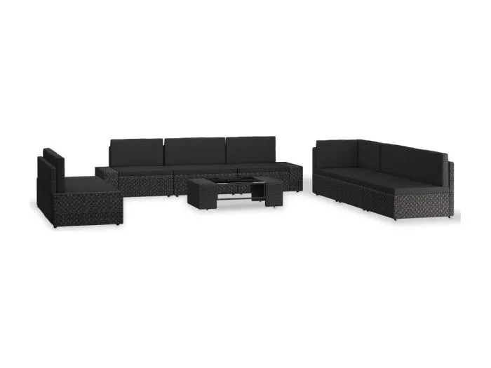 9-tlg. Garten-Lounge-Set Poly Rattan Schwarz