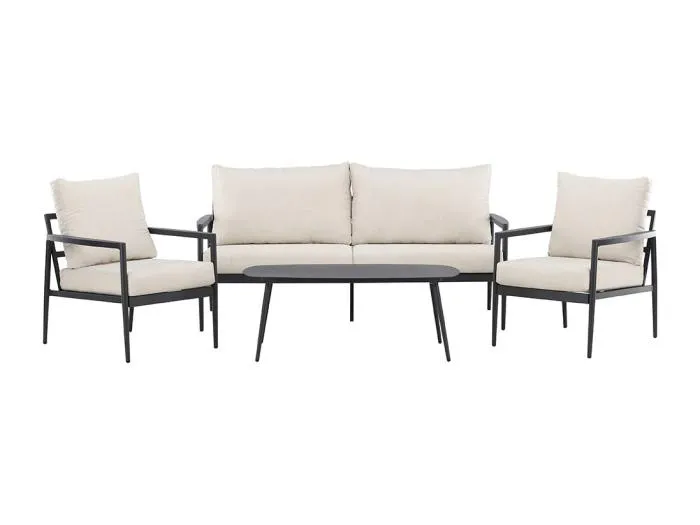 Taromina Loungeset 1 Sofa, 2 Stühle, 1 Couchtisch schwarz.