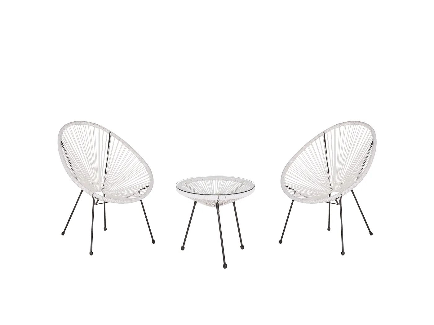 Trendy Balkonset 2 Stühle mit Tisch Spaghetti-Optik Rattan weiß Acapulco II