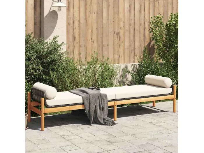 Gartenbank mit Kissen Schwarz Poly Rattan Akazie