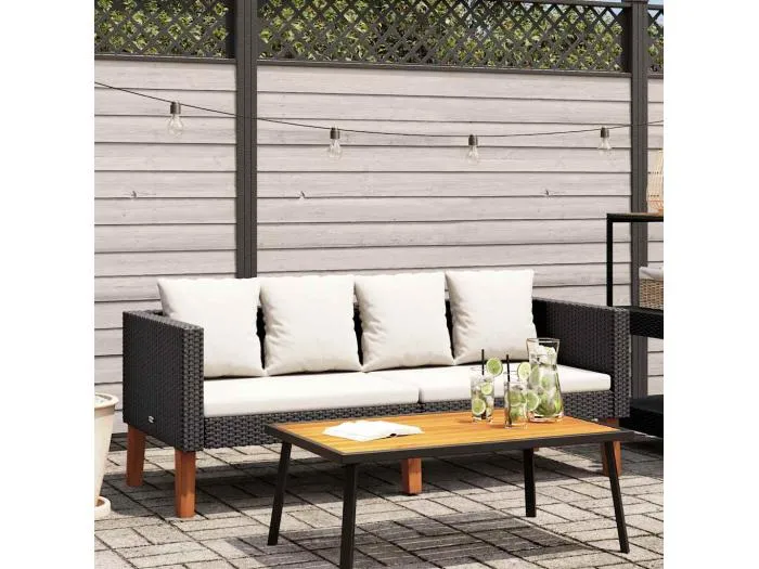 2-Sitzer-Gartensofa mit Auflagen Poly Rattan Schwarz