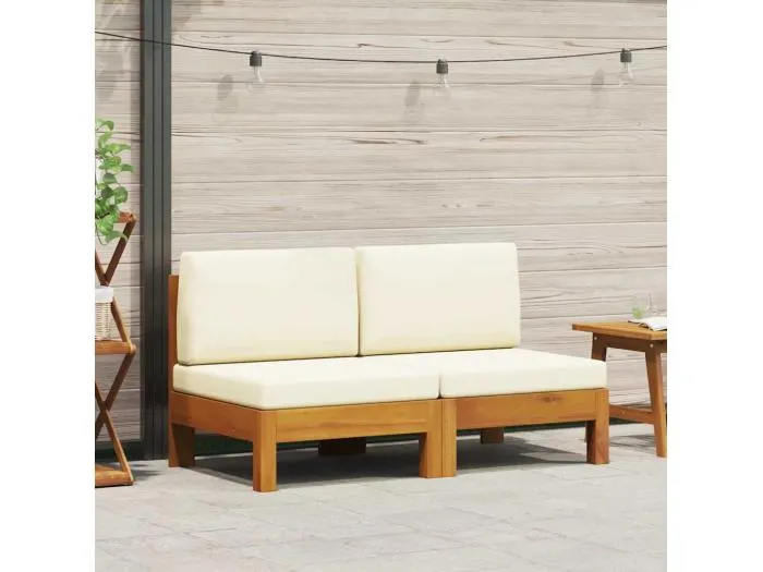Mittelsofas 2 Stk. mit Cremeweißen Kissen Massivholz Akazie